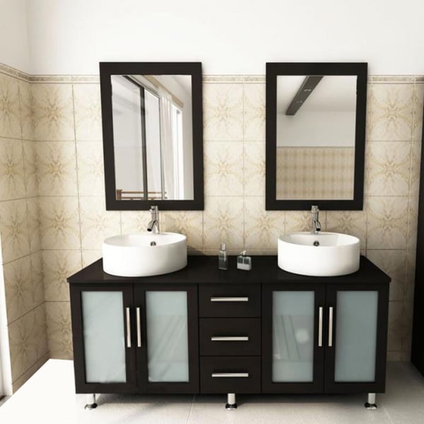 Kokols Modern Double 60inch Free Standing Bathroom Vanity Sink Mirror 