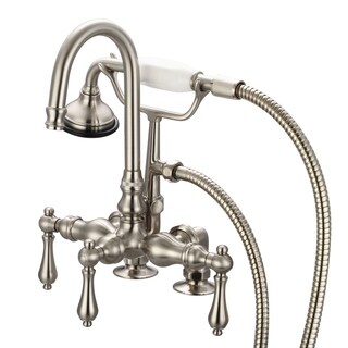 Water Creation Vintage Classic Center Deck Mount Tub Faucet With Gooseneck Spout, Risers/ Handheld Shower