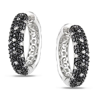 Miadora Sterling Silver Black and White Cubic Zirconia Hoop Earrings