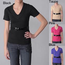 Ci Sono by Journee Junior's Belted Ribbed V-Neckline Top