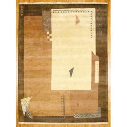 Hand tufted Indo Beige Wool Rug (86 x 114)