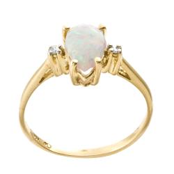 10k Yellow Gold Created Opal and Diamond Accent Ring