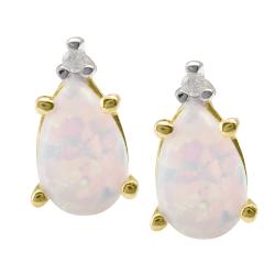 10k Yellow Gold Created Opal and Diamond Accent Earrings