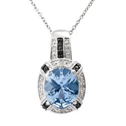 Sterling Silver Created Blue Spinel and 1/10ct TDW Diamond Necklace (J-K, I3)