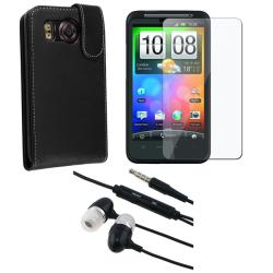 3-piece Leather Case/ Headset /Screen Protector for HTC Desire HD/ Ace