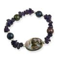 Stonique Creations Sterling Silver Abalone and Amethyst Stretch Bracelet