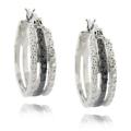 Sterling Silver Black and White Diamond Accent Triple Hoop Earrings