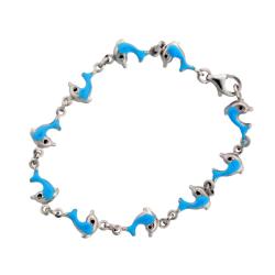 Sterling Silver Children's Linked Enameled Dolphin Bracelet
