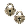Brassplated Pewter Heart Lock Charms (Set of 2)