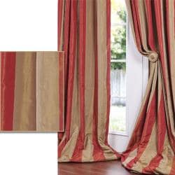 Red/ Golden Tan Striped Faux Silk Taffeta 120-inch Curtain Panel