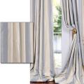 Baby Blue/ Tan Striped Faux Silk Taffeta 96-inch Curtain Panel