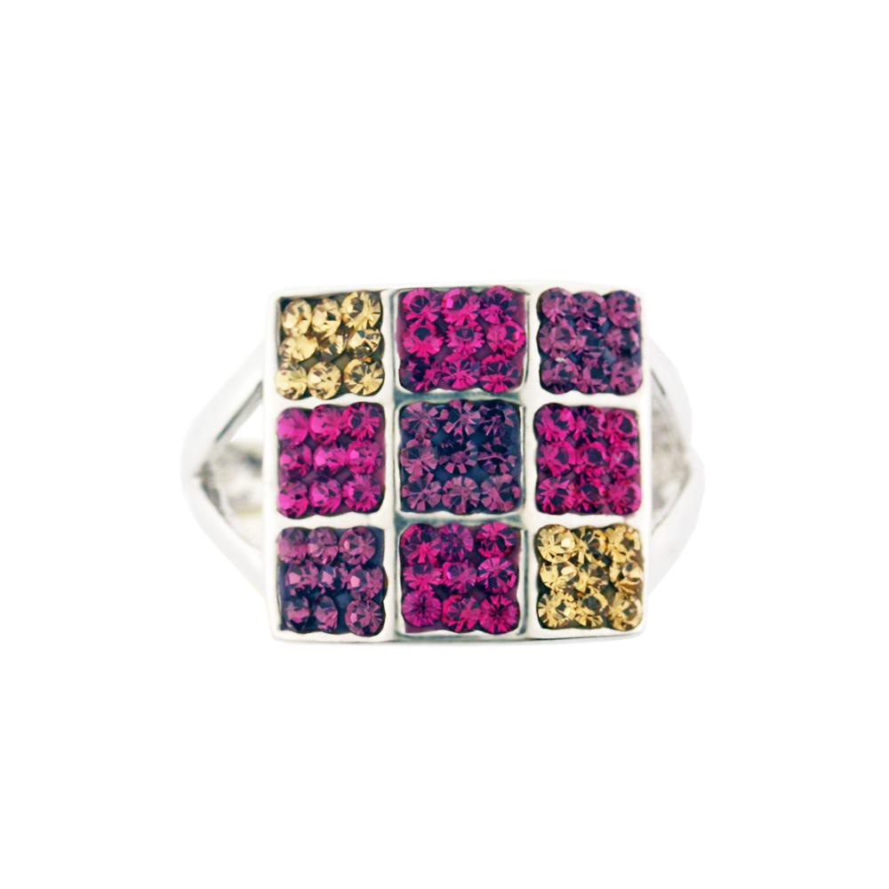 Sterling Silver Multicolored Crystal Ring