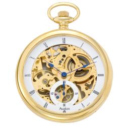 Avalon 17-jewel Mechanical Skeleton Goldtone Pocket Watch with Chain