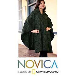 'Alpaca Wool 'Lush Leaves' Ruana Cloak (Peru)
