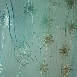 Hand spun Silk Embroidered Sunflower Vines Blue Scarf (India