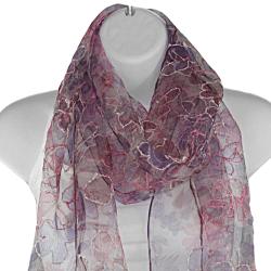 Hand-spun Silk Embroidered Shimmery Flowers Pink Scarf (India)