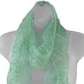 Hand-spun Silk Embroidered Swirls Mint Scarf (India)
