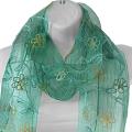 Hand-spun Silk Embroidered Small Daisy Aqua Scarf (India)