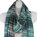 Hand-woven Silk Aqua and Black Plaid Scarf (India)