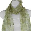 Hand-spun Silk Embroidered Leaf and Dots Green Scarf (India)