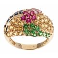 14k Yellow Gold Ruby, Tsavorite and Multi-colored Sapphire Ring