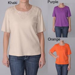 Adi Designs Women's Embellished Neck Tee