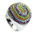 Sterling Silver Multicolor Crystal Swirl Ring