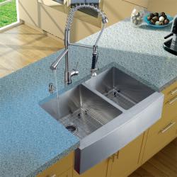 Vigo Farmhouse Stainless Steel Kitchen Sink/ Faucet/ Dispenser/ Two Grids