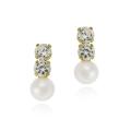 10k Gold Freshwater Pearl and Cubic Zirconia Earrings (4-5 mm)