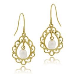 10k Yellow Gold Freshwater Pearl Dangle Earrings (2-3 mm)