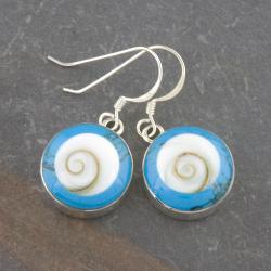 Sterling Silver Turquoise and Shiva Shell Dangle Earrings (Thailand)