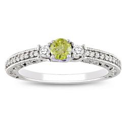 Miadora 14k White Gold 1/2ct TDW Yellow and White Diamond Ring (G-H, I2)