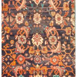 Hand-knotted Persian Hamadan Navy/ Beige Wool Rug (4' x 10')
