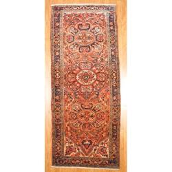 Hand-Knotted Persian Hamadan Red/ Blue Wool Rug (4' x 10')