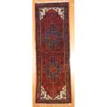 Persian Hand-knotted Hamadan Red/ Gold Wool Rug (3'2 x 9'6)