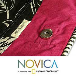 Cotton 'Hot Pink Garden' Medium Tote Handbag (India)