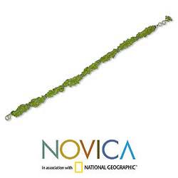 Sterling Silver 'Song of Summer' Peridot Anklet (India)