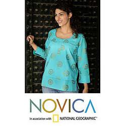 Women's Cotton 'Turquoise Sun' Blouse (India)