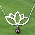 Sterling Silver 'Buddha Lotus' Garnet Pendant Necklace (Thailand)