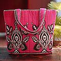 Cotton 'Hot Pink Garden' Medium Tote Handbag (India)