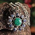 Sterling Silver 'Sun' Chrysocolla, Sodalite Necklace (Peru)