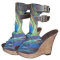 Muk Luks Women's Sun Luks Brown/ Peacock Wedge Peep Toes