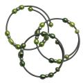 Pearls For You Silver and Grey Rubber Green FW Pearl Bracelets (Set of 3)