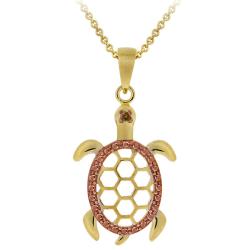 18k Gold over Silver Champagne Diamond Accent Turtle Necklace