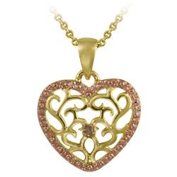 18k Gold over Silver Champagne Diamond Accent Filigree Heart Necklace