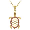 18k Gold over Silver Champagne Diamond Accent Turtle Necklace