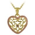 18k Gold over Silver Champagne Diamond Accent Filigree Heart Necklace