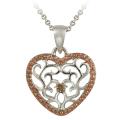 Gold over Silver Champagne Diamond Accent Filigree Heart Necklace