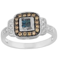 10k Gold 1/3ct TDW Blue, Champagne and White Diamond Ring (I-J,I2-I3)