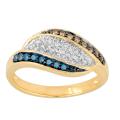 10k White Gold 1/3ct TDW Blue, Champagne, White Diamond Ring (I-J, I2-I3)